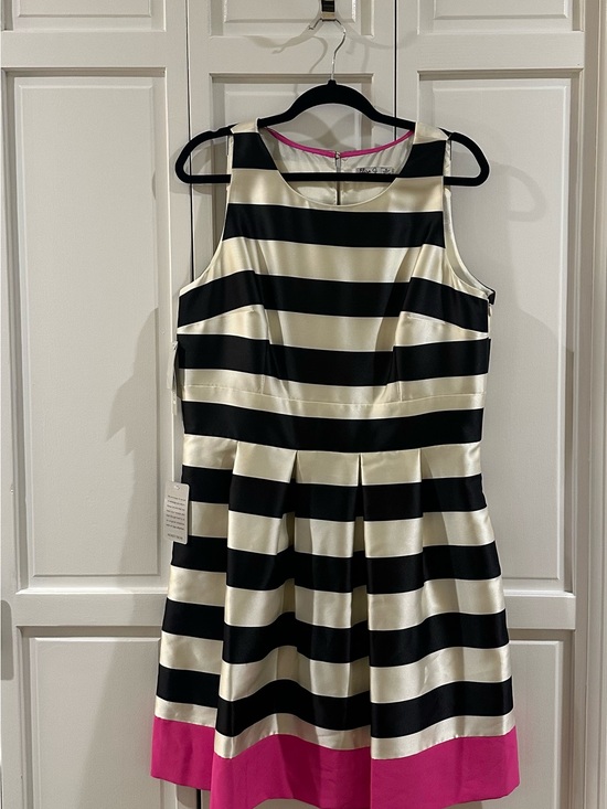 Eliza J Dresses & Skirts - Eliza J Black, Cream & Pink Striped Sleeveless Fit-and-Flare Dress, NWT, Size 16